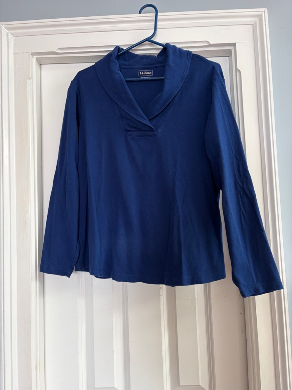 L.L. Bean Women's Deep Blue Shawl Collar Long Sleeve Tee
